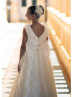 Ivory Lace V Back Flower Girl Dress With Organza Sash